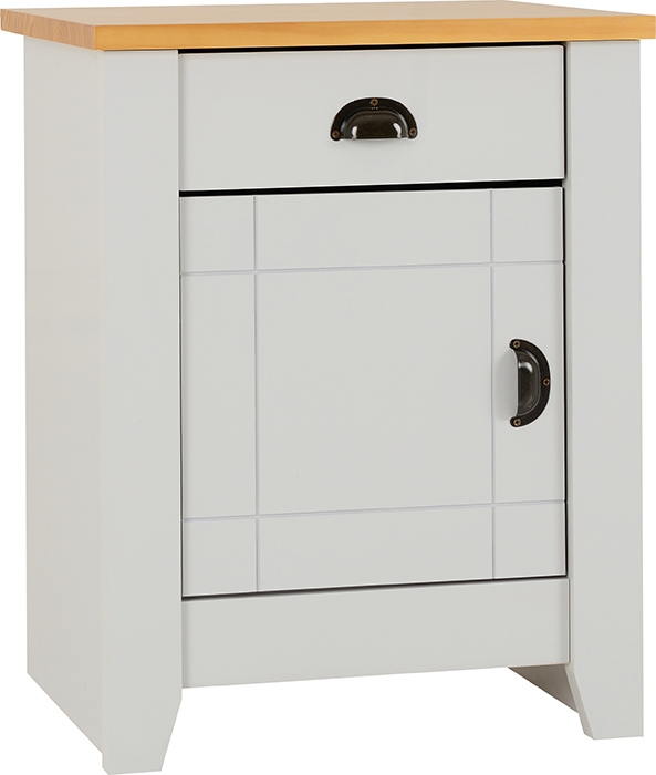 Ludlow 1 Drawer 1 Door Bedside Cabinet In Grey/Oak Lacquer